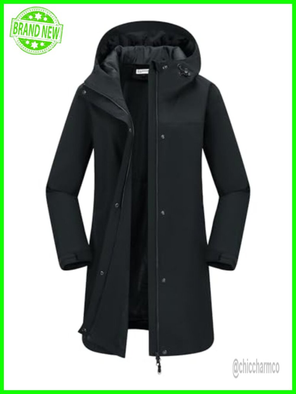 Waterproof Long Rain Jacket Hooded Windbreaker Seam-Sealed